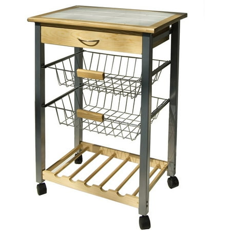 neu home kitchen cart with wine baskets, pine - walmart neu home kitchen cart with wine baskets, pine - walmart