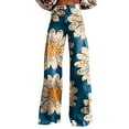 thumbnail image 2 of Women's Casual Pants Wide Leg Pants Women'S High Waisted Flower Patterned Pants Lightweight And Loose Casual Colorful Pants Heavyweight Pants,Blue Women's Casual Pants XL, 2 of 4