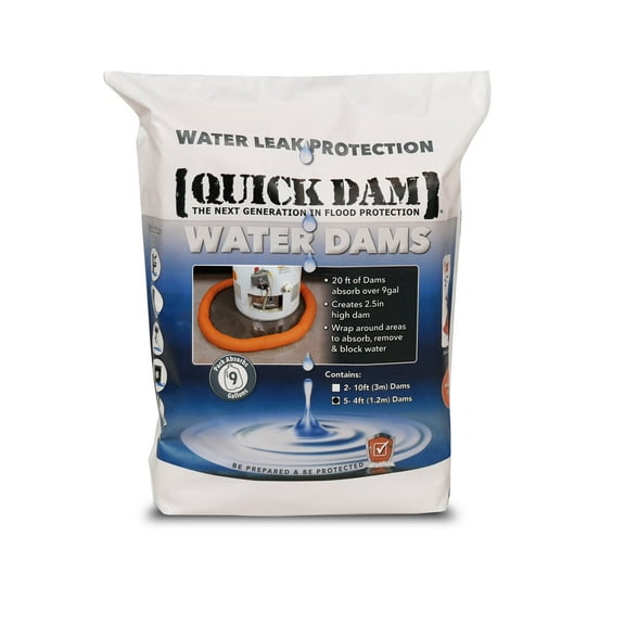 Quick Dam Indoor Water Dams – 4 ft, 5-Pack | Absorbs Spills, Condensation & Leaks, Expands on Contact, Durable Hi-Vis Orange, Indoor Flood & Water Control