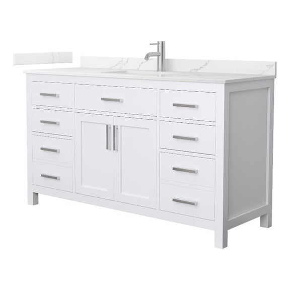 Beckett 60" White Single Vanity & Giotto Quartz Top (1-Hole) & Nickel Trim