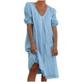 thumbnail image 1 of Liquidation d'Été 2025! Robe pour Femme Grande Taille, Liquidation de Robes d'Été pour Femmes, Combinaison d'Été pour Femme en Coton et Lin à Manches Courtes, Col en V, Manches Courtes, Jupe Longue, 1 of 5
