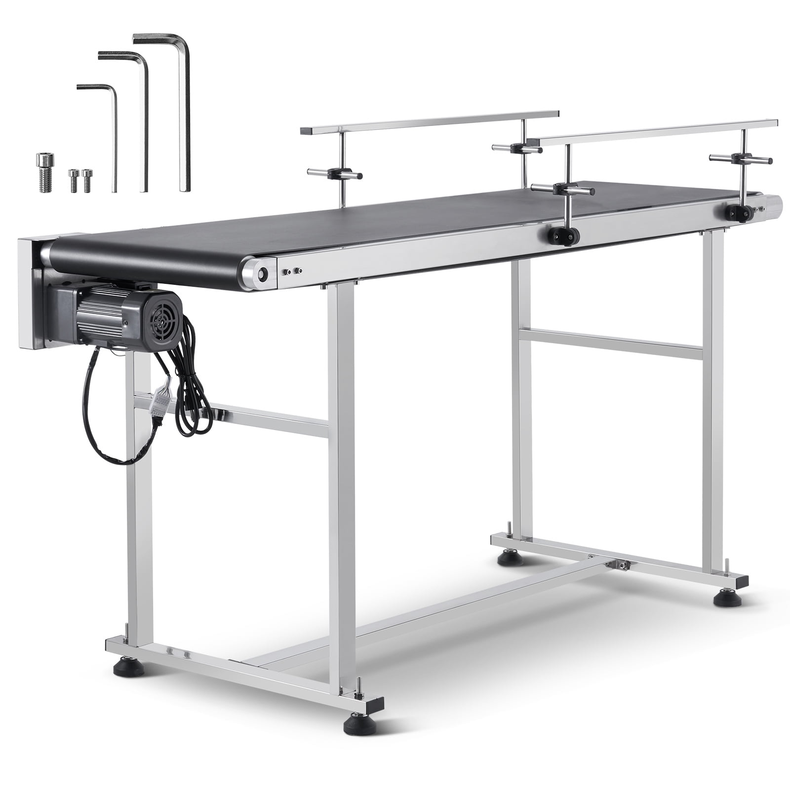 KFFKFF Motorized Conveyor Belt, 59x15.7 in, Durable Stainless Steel, Ideal for Inkjet Coding, Features Anti-Static PVC, Adjustable Speeds with Dual Guardrails