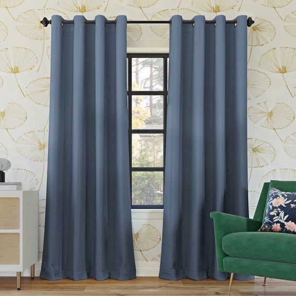 Sun Zero Oslo 2-pack Theater Grade Extreme 100% Blackout Grommet Curtain Panel Pair, 52"W x 84"L, Denim Blue