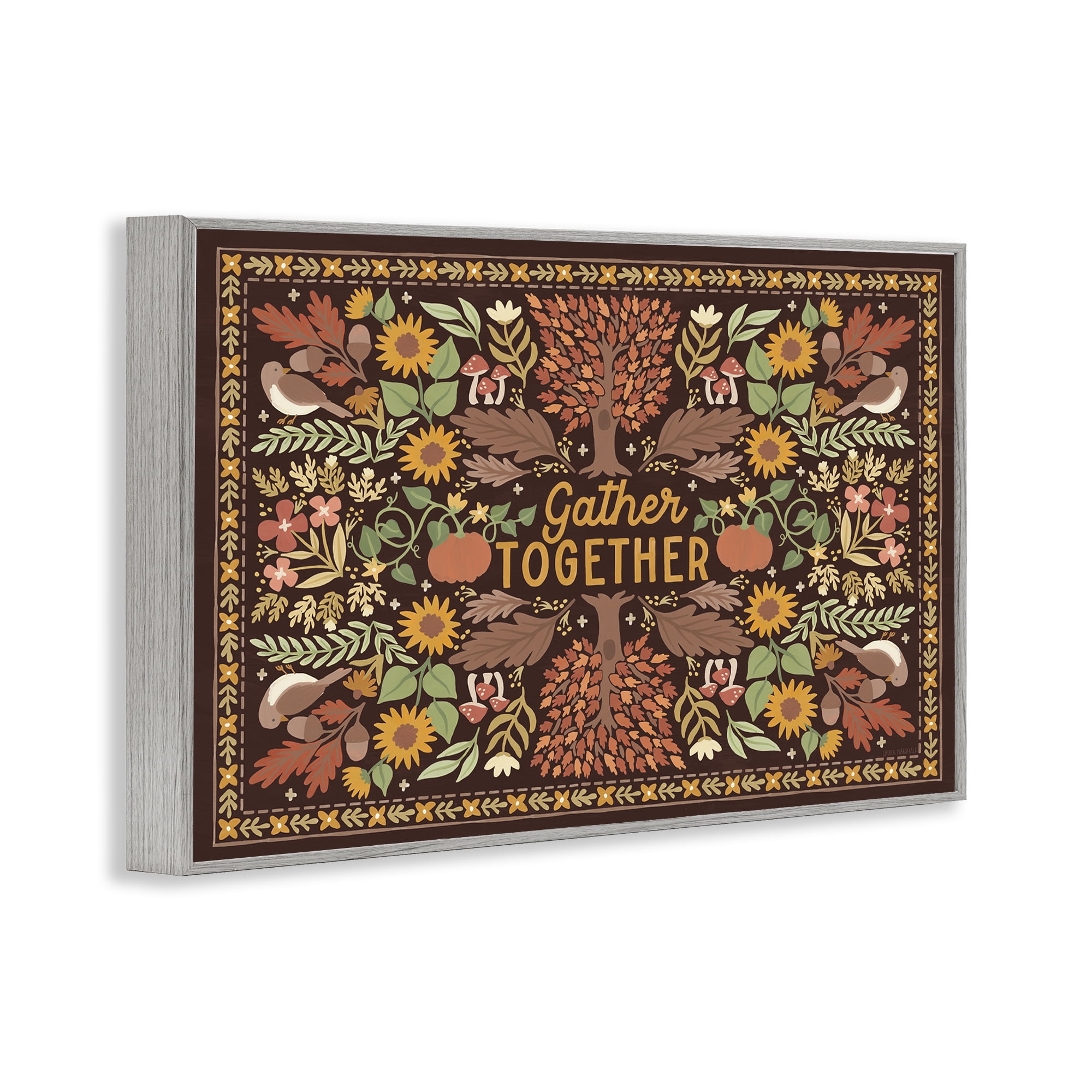 Stupell Industries Gather Together on Brown Landscape Painting Gray Framed Art Prints Wall Art, 18 x 12