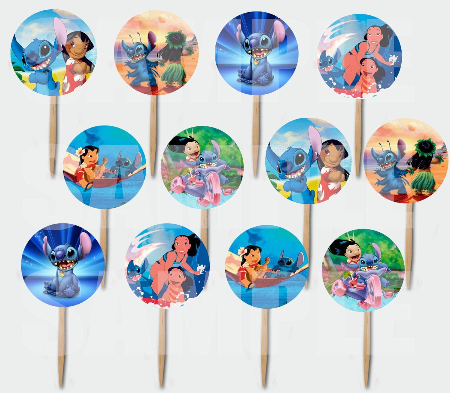 Party Over Here Lilo and Stitch DoubleSided Cupcake Picks Cake Toppers 12 pcs