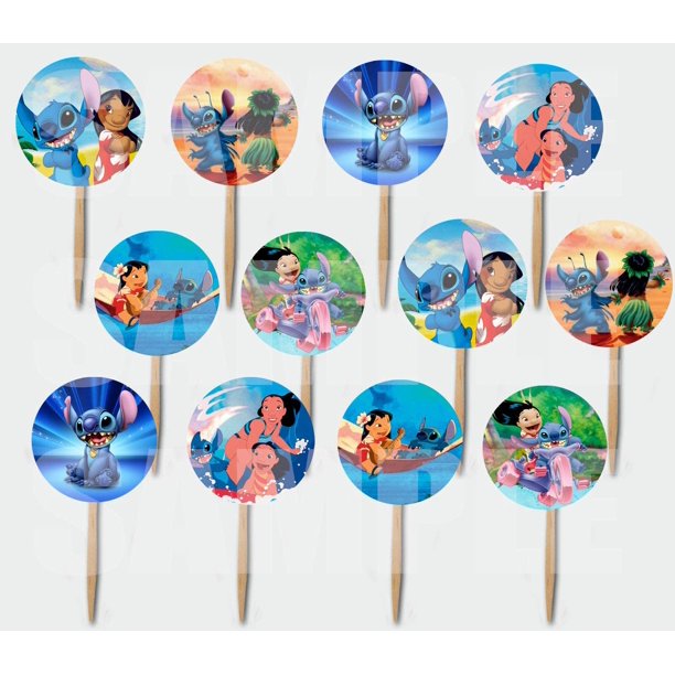 Party Over Here Lilo and Stitch DoubleSided Cupcake Picks Cake Toppers