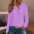 thumbnail image 2 of Taqqpue Womens Long Sleeve Shirts Solid Color V Neck Casual Drawstring Button Hoodies Loose Fit Knit Lightweight Blouses Tops, 2 of 5