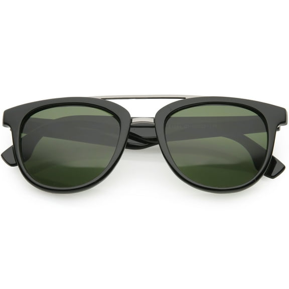 Classic Horn Rimmed Square Sunglasses Crossbar 51mm (Shiny Black / Green)