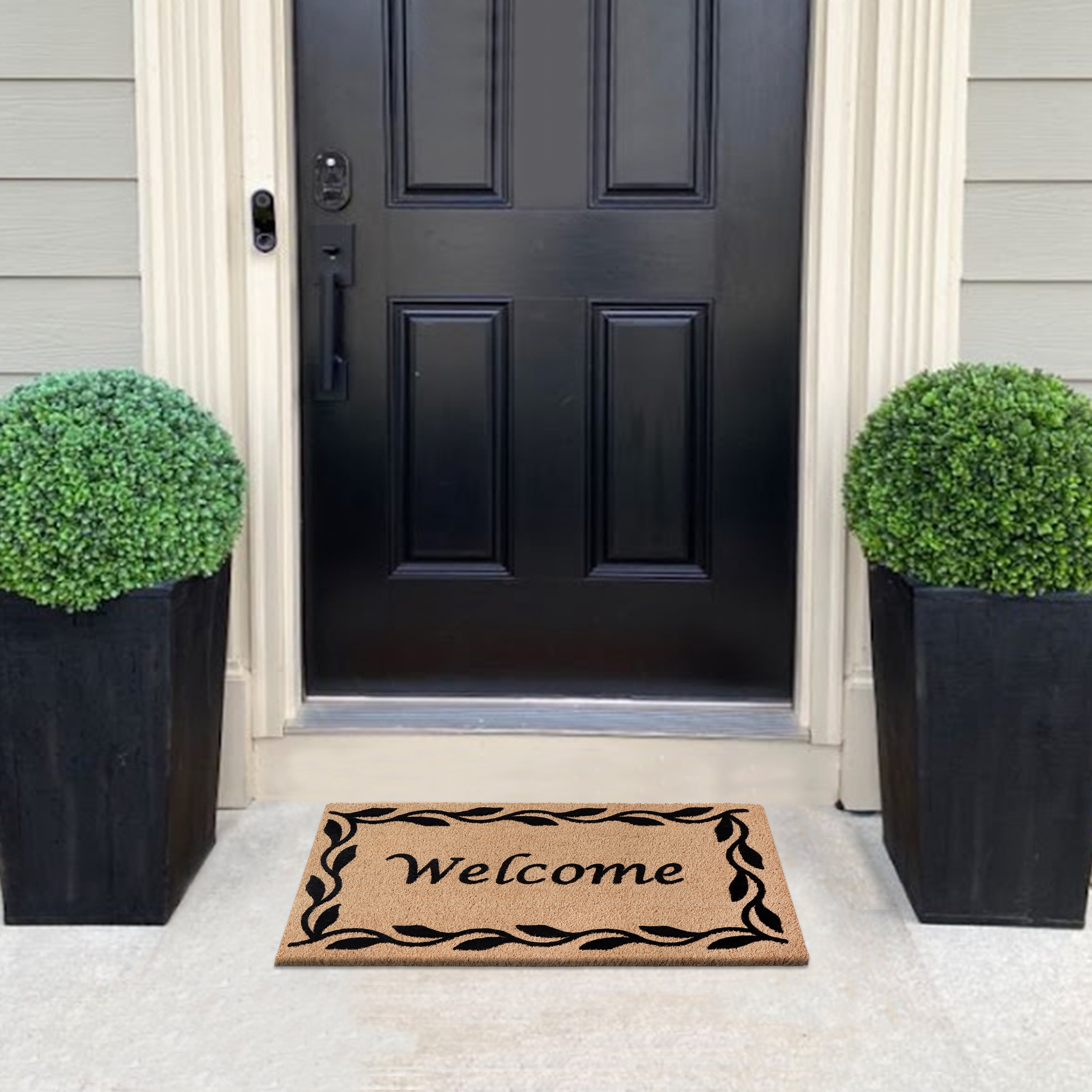 A1HC Natural Coir Flocked Doormat, Black Welcome , 18"x30", Durable Outdoor Mat, Non-Slip, Pet Friendly, Fade Resistant