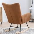 thumbnail image 3 of High Backrest Rocking Chair, Modern Teddy Rocking Armchair with Pocket and Wooden Base, Accent Tufted Rocker Glider Chair for Bedroom Living Room Balcony, Brown, 3 of 9