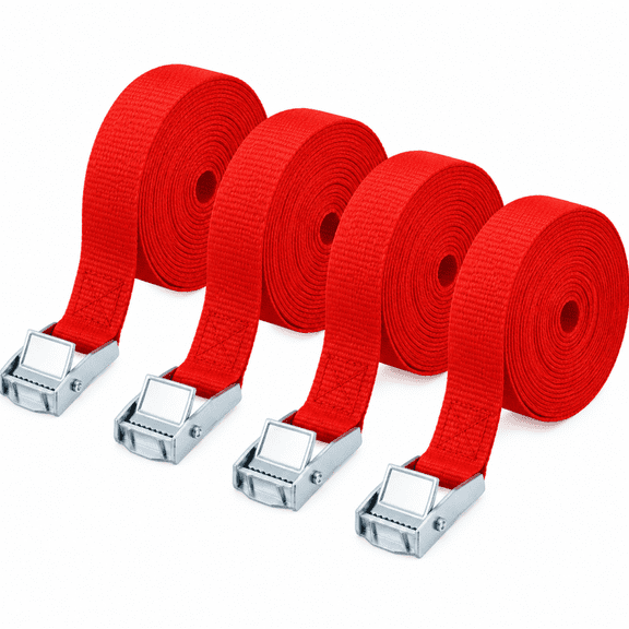 4-Pack Tie Down Straps – Zinc Alloy Snap Fastening Straps forRed Lashing Straps with Buckles for Car, Motorcycle, Trailer & Luggage, Heavy-Duty Cargo Straps Kit