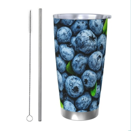 

KLL Fresh Blueberries Print 40oz Stainless Steel Insulated Car Cup with Spillproof Lid - Keep Your Drink Hot or Cold on the Go-Straw Two-piece Set