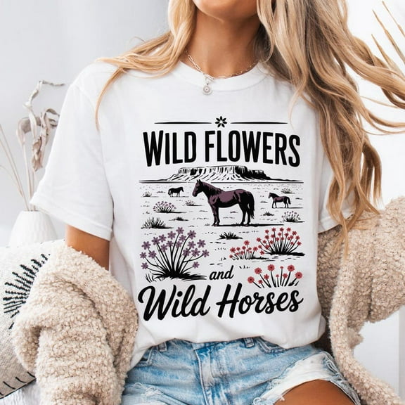 Wild Horses and Wildflowers T-Shirt for Women, Vintage Western Style Graphic Tee, Country Girl Gift Shirt for Her