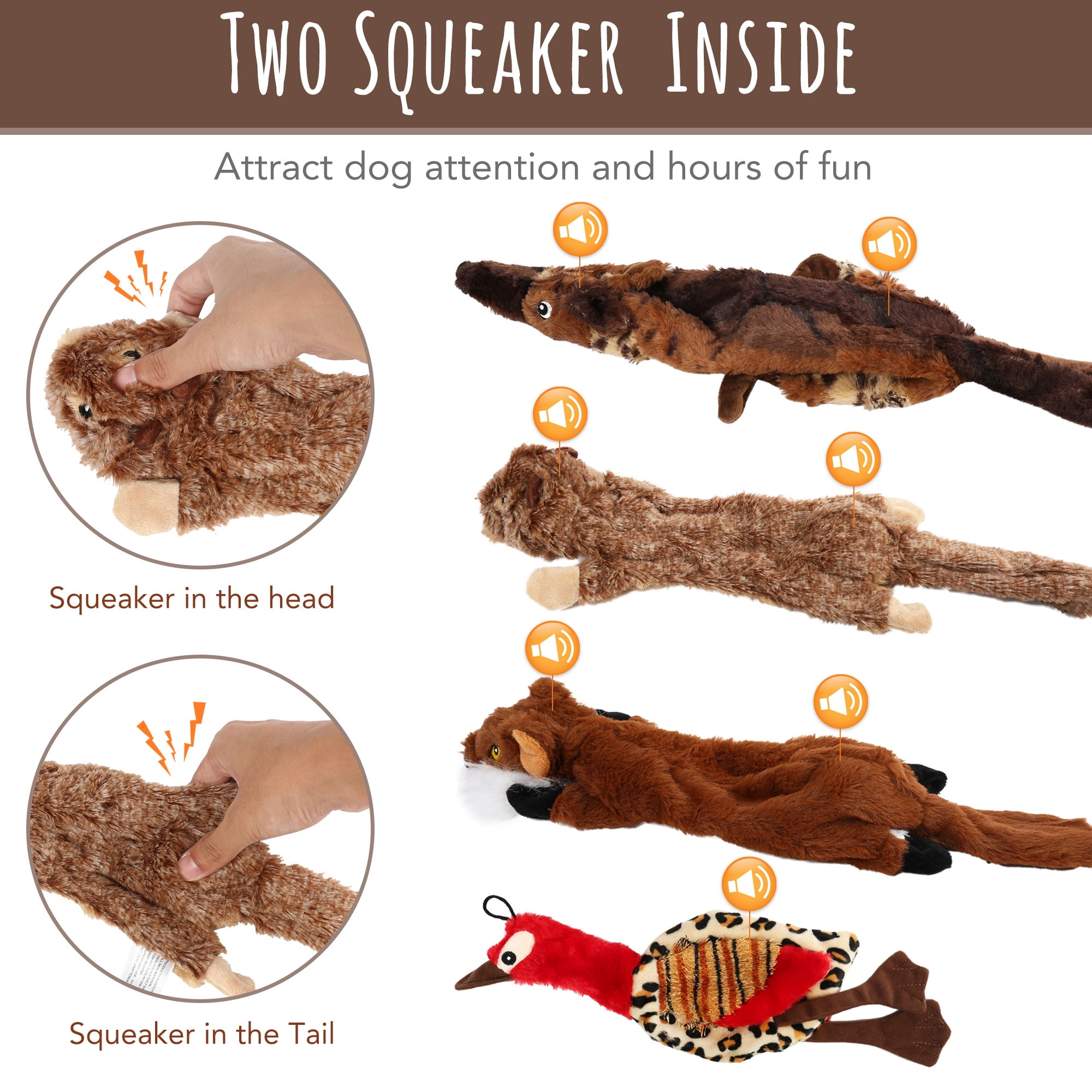 LotFancy 5pcs Dog Squeaky Toys for Small Medium Dog, No Stuffing