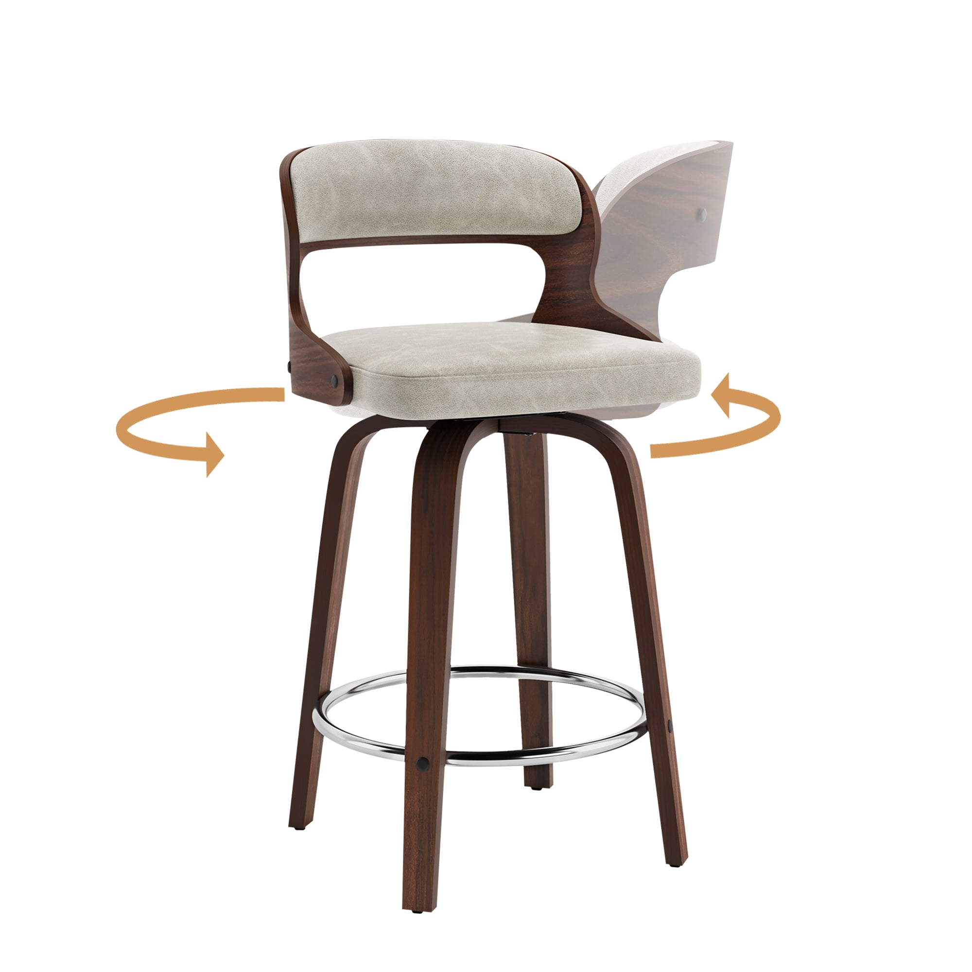 Dycanpo 26”Bar Stools Swivel, Wood Counter Height Bar Stools for Home Kitchen, Light Beige Gray