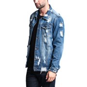 Victorious Mens Classic Distressed Denim Trucker Jean Jacket DK100 - Indigo - Medium