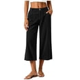 thumbnail image 6 of VBVC Women's Straight Leg Corduroy Capri Pants , High Waisted Cropped Trousers For Women , Ladies' Casual Relaxed Pants with Pockets, Black , S-2XL, 6 of 9
