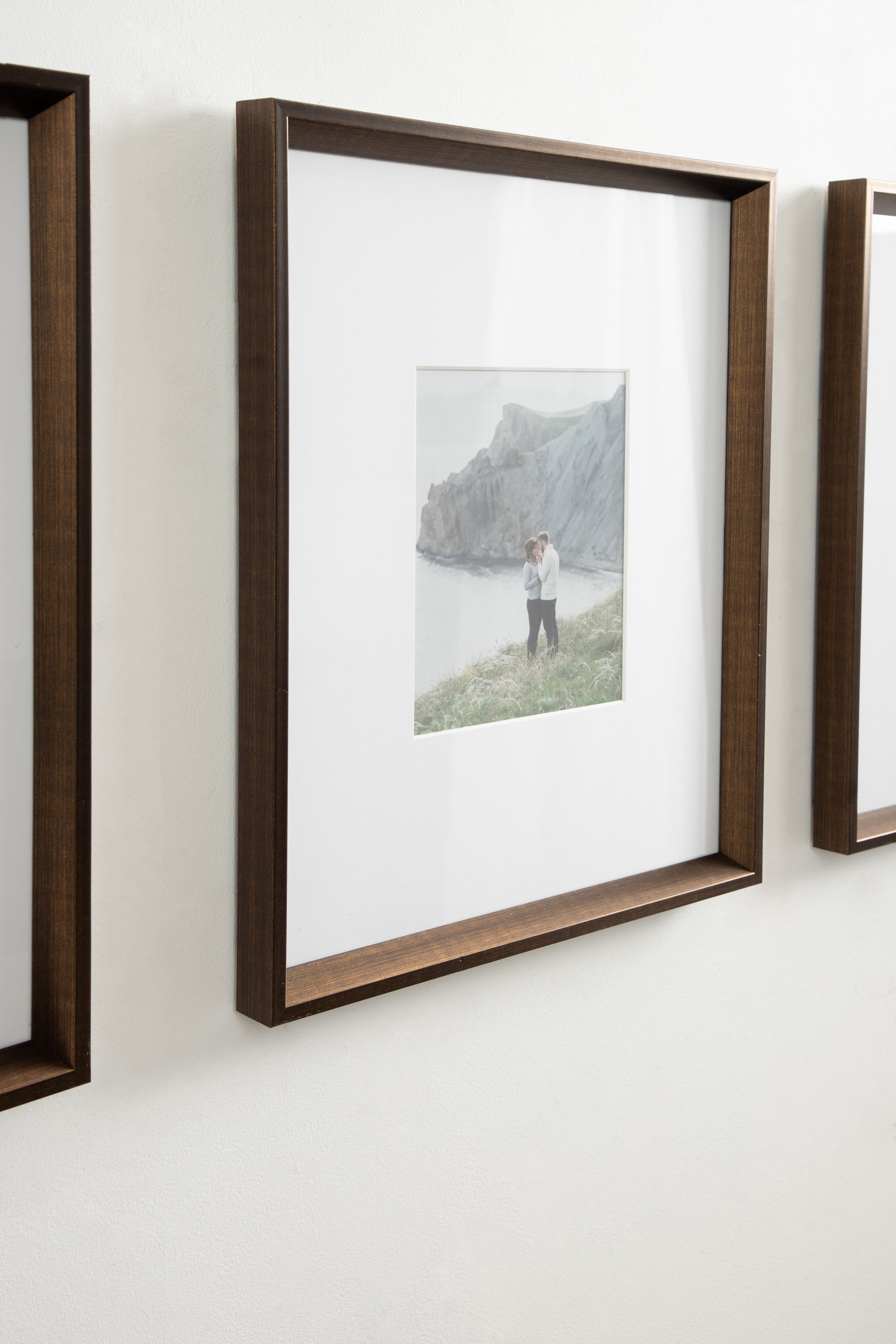 Kate and Laurel Calter Modern Wall Picture Frame Set of 3, 16x20 matted to 8x10, Bronze, Transitional Three-Piece Frame Set for Gallery Wall Frame Set in Living Room Wall Decor
