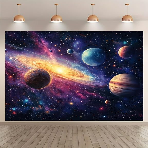 Outer Space Starry Sky Backdrop Galaxy Stars Banner for Baby Boys Girls Planet Theme Birthday Party Nebula Photography Background Photoshoot Decorations Photo Studio Props Cake Table Decor