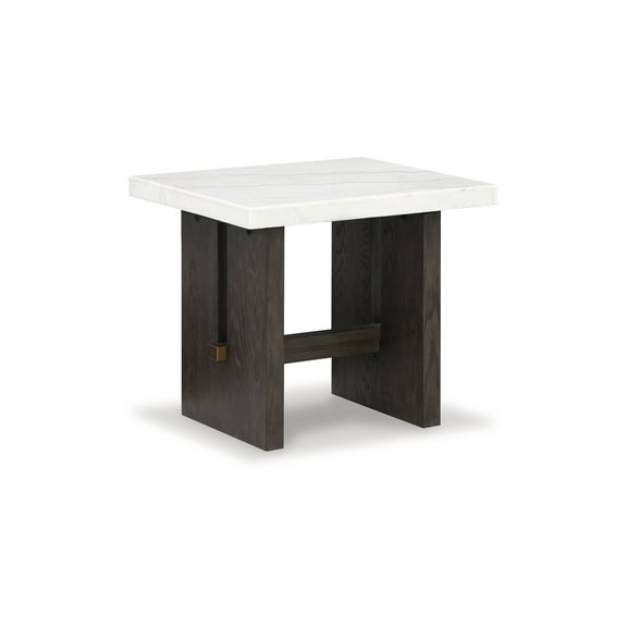 Signature Design by Ashley Burkhaus Traditional End Table with Marble Tabletop, Dark Brown & White