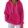 thumbnail image 2 of Women's Waffle Hooded Sweatshirt, Casual Solid Color Pullover, Soft Stretchable Hoodie, Loose Fit Long Sleeve Top, Everyday Comfort Wear, Street Style Lounge Hoodie Hot Pink S, 2 of 5