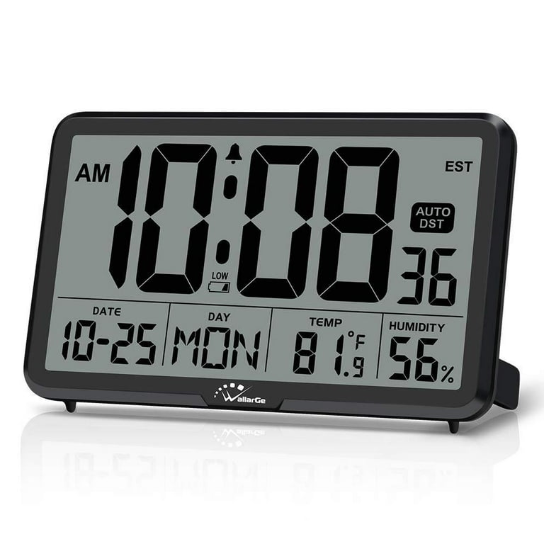 WallarGe Digital Wall Clock, Autoset Desk Clocks with Temperature