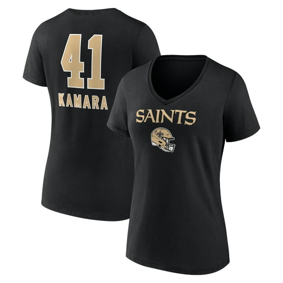 Women's Alvin Kamara Black New Orleans Saints Team Wordmark Player Name & Number V-Neck T-Shirt