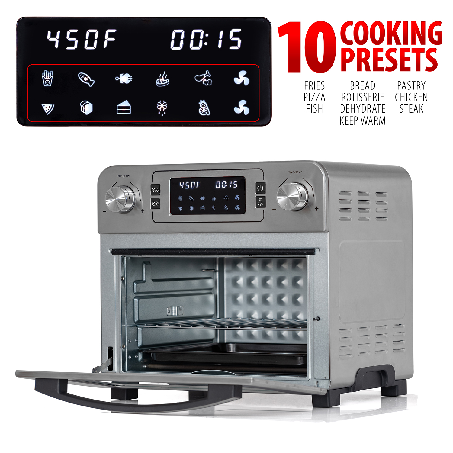 Deco Chef 24 QT Stainless Steel Countertop 1700 Watt Toaster Oven with Built-in Air Fryer and Included Rotisserie Assembly, Grill Rack, Frying Basket, and Baking Pan - image 4 of 11