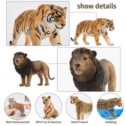 Toymany 8PCS 2-5 Plastic Jungle Animals Figure Playset Includes Baby Animals, Realistic Lion, Tiger, Cheetah, Leopard Figurines with Cub, Cake Toppers Christmas Birthday Toy Gift for Kids Toddlers