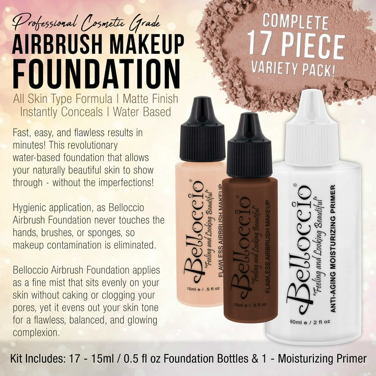 Belloccio Master Set of All 17 Foundation Shades of Belloccio's Professional Cosmetic Airbrush Makeup, 1/2 oz. Bottles Plus A 2 oz. Moisturizing