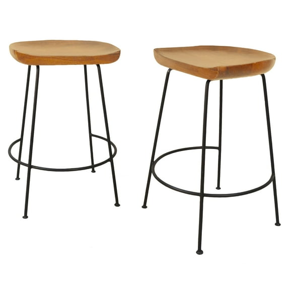 Contemporary Home Living Set of 2 Brown and Black Counter Stools with Curved Seat 24.5"