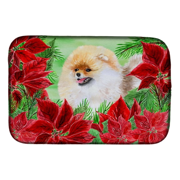 Caroline's Treasures Pomeranian Poinsettas Dish Drying Mat