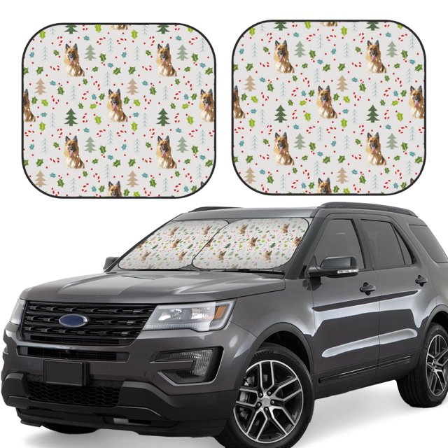 Fotbe German Shepherd Dog 2-Piece Car Windshield Sun Shade | Sun Blocker for Car Windshield | Foldable Automotive Interior Accessories for Sun Protection-Medium