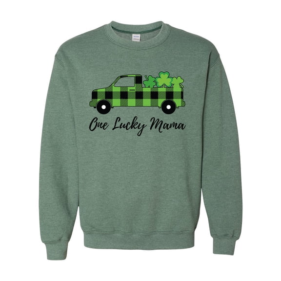 Women's Unisex One Lucky Mama St. Patrick's Day Sweatshirt-Heather Green-small