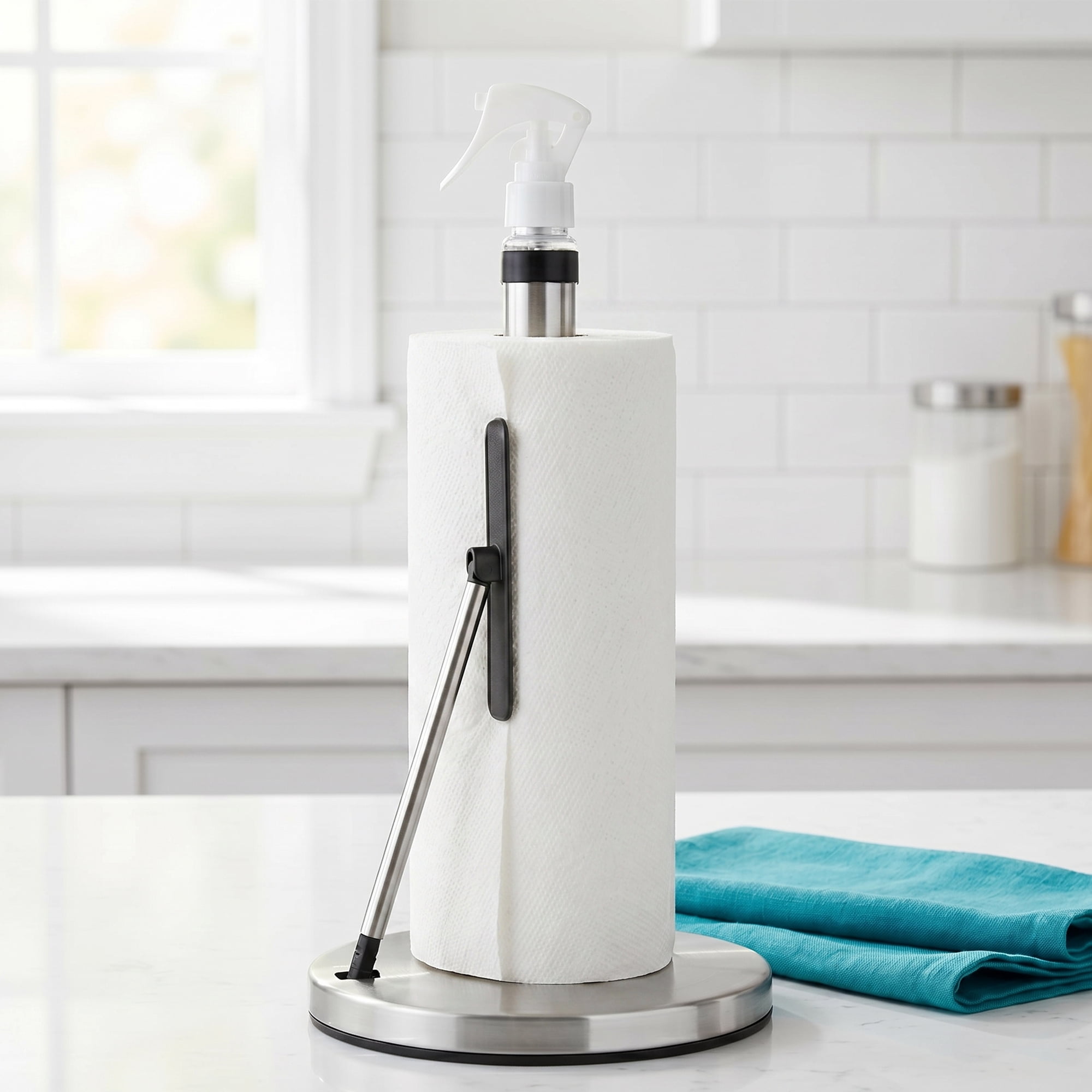 Unique Bargains Countertop Base Stainless Steel Paper Towel Holder Natural 14.4x7.1inch