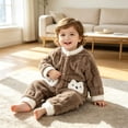 thumbnail image 5 of Maqroz Cute Girls Boys Fuzzy Fleece Snowsuit Winter Warm Romper Long Sleeve Hooded Onesie Outerwear Daily Wear Toddler Clothes with Animal Pockets, 5 of 8