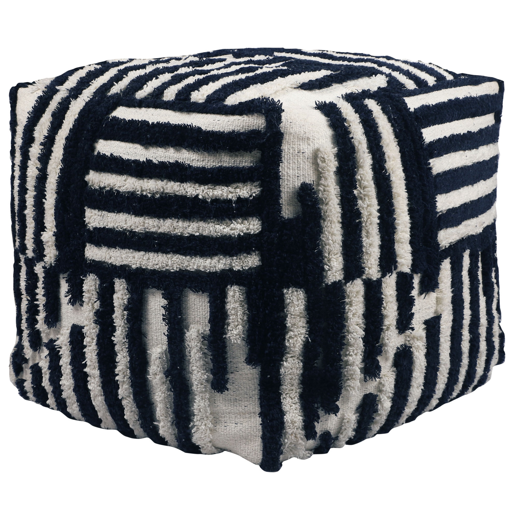 Stacy Garcia Square Geometric Over-tufted Cotton Medium-Sized Indoor Pouf, 18"x18"x18"