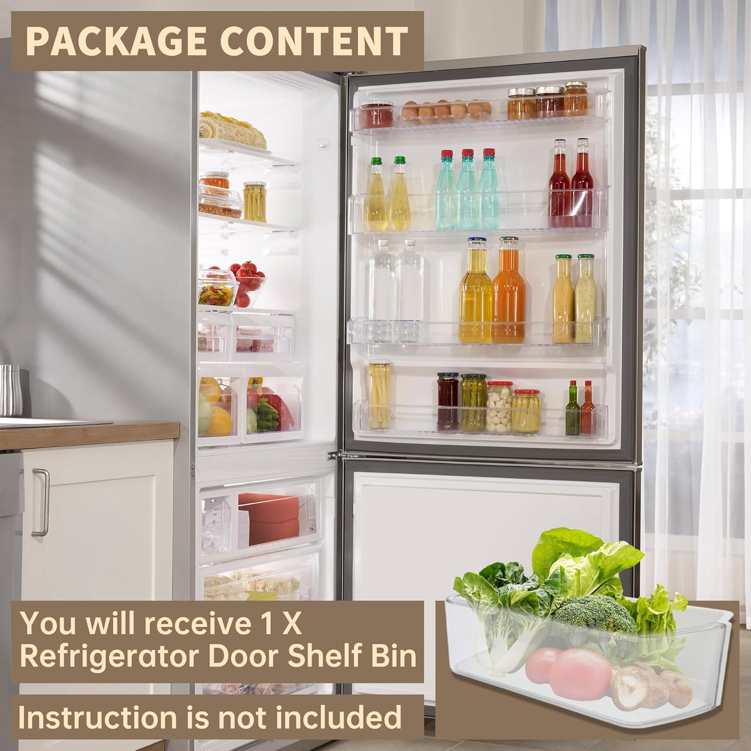 DA97-17255A Refrigerator Door Bin Compatible with Samsung Refrigerator Door Shelf Replacement,Right Fridge Door Shelf Parts AP6784023, RF265BEAESG/AA, RF265BEAESR/AA, RF262BEAESR Door Shelves