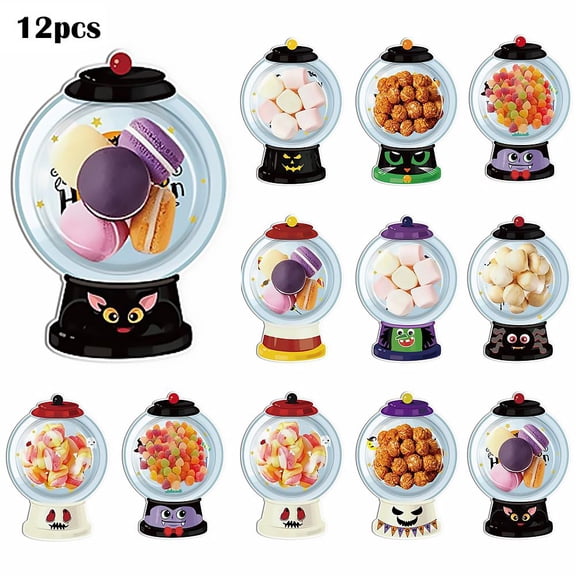 Halloween Candy Dome Kit, 12-Piece DIY Cardboard Candy Holders with Clear Blister Domes & Adhesive Rings for Classroom Party Favors