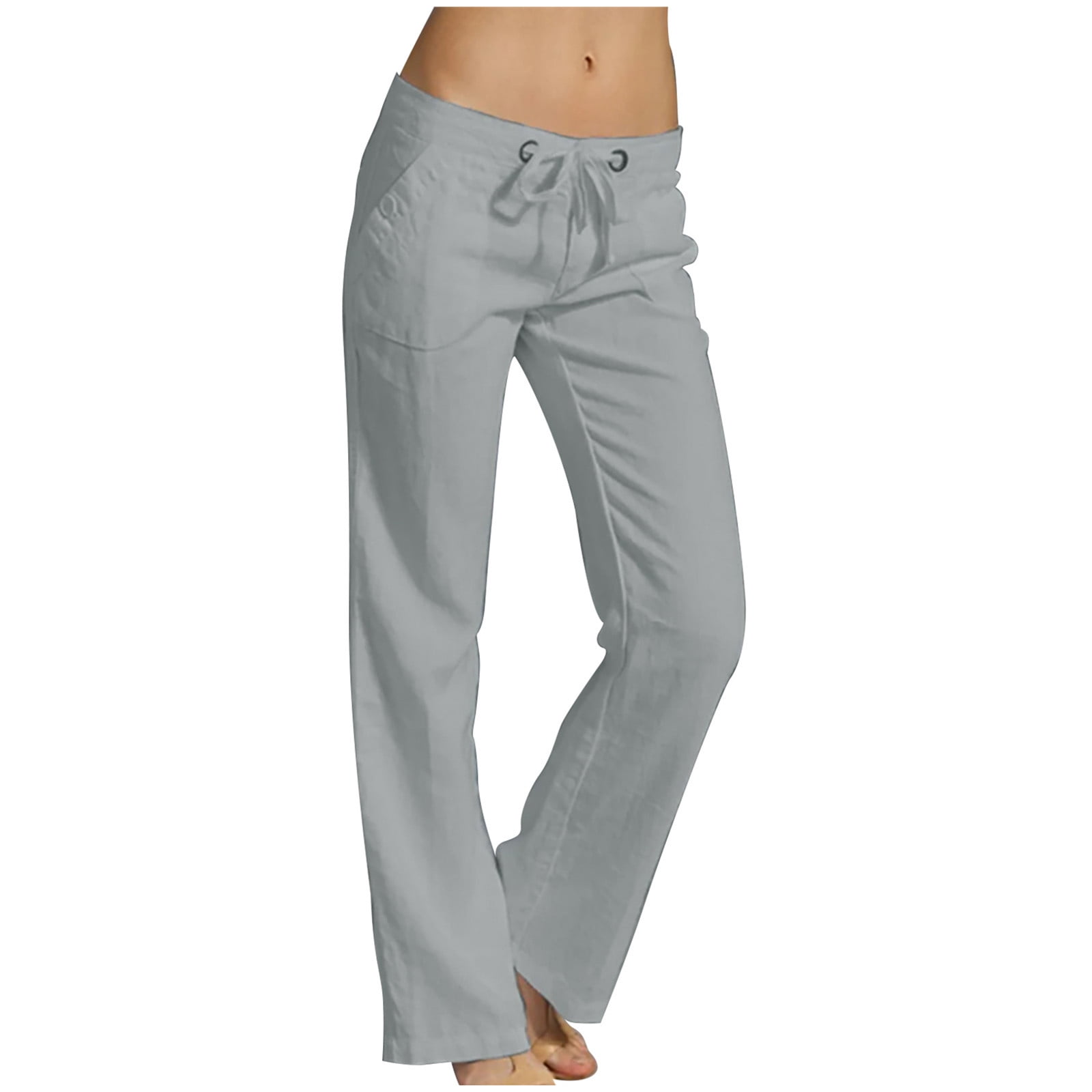 FunAloe Womens 3/4 Length Pants Cotton Linen Drawstring Elastic