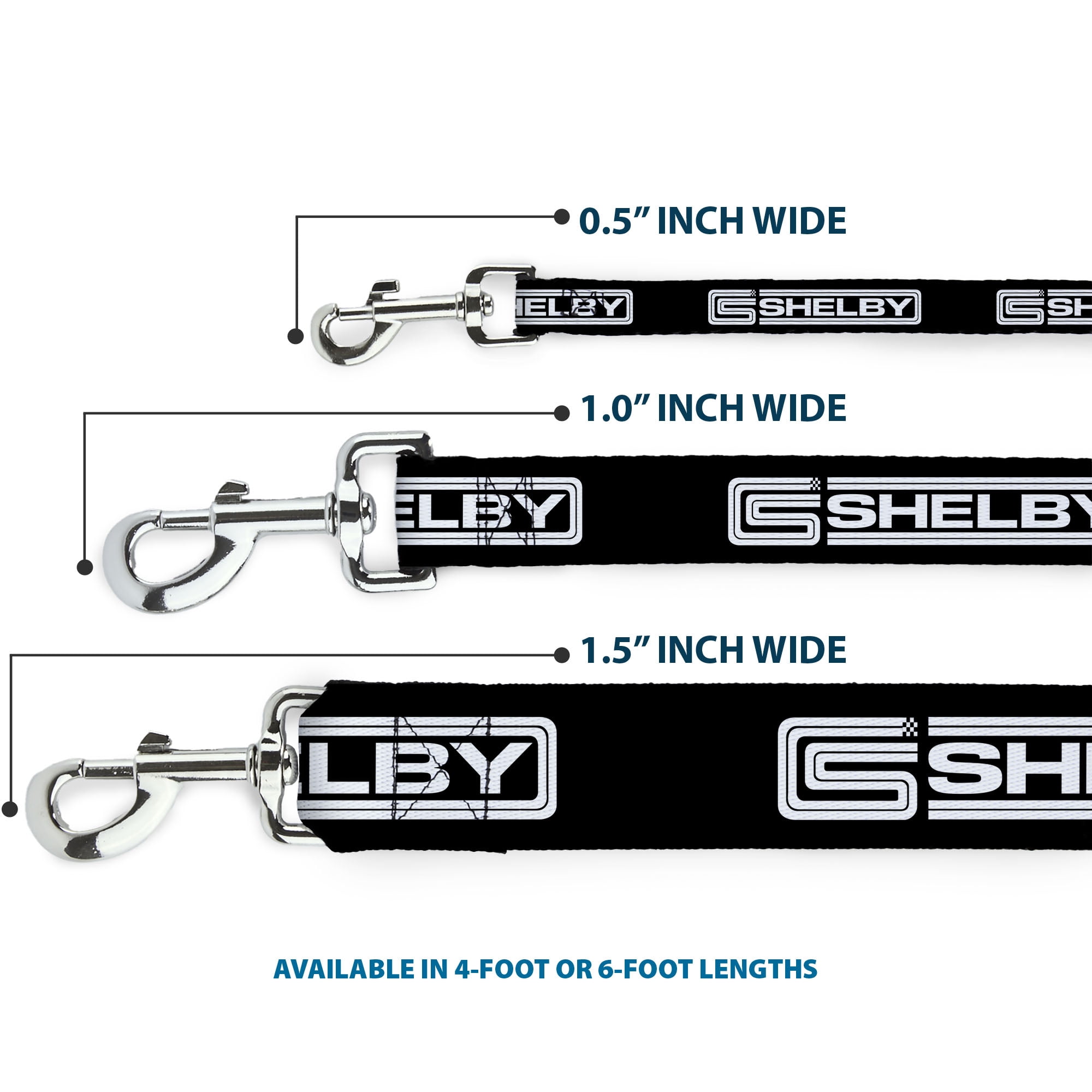Carroll Shelby Pet Leash, Dog Leash, Carroll Shelby CS Shelby Racing Logo Block Black White, 6 Feet Long 1.0 Inch Wide