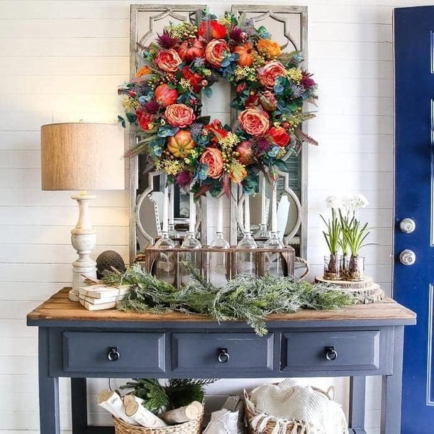 Corona De Otoño Para Puerta 24 Pulgadas Bayas Naranjas Y Ramas Decorativas