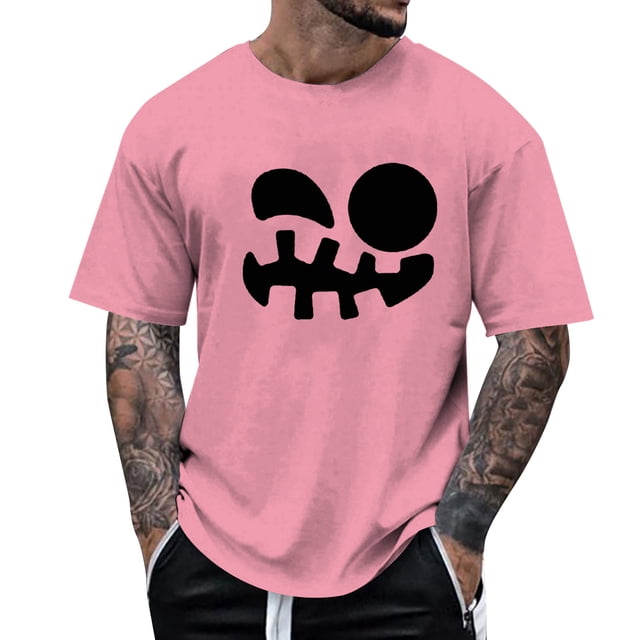VBARHMQRT Volleyball Shirt Men's Print Theme T Shirt Printed Solid Color Short Sleeve Top Pink