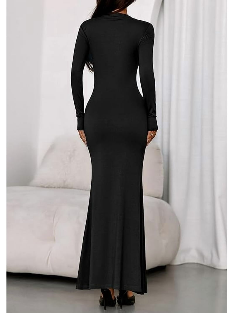 black bodycon mermaid dress Women's Black Square Neck Mermaid Sweater Maxi Dress