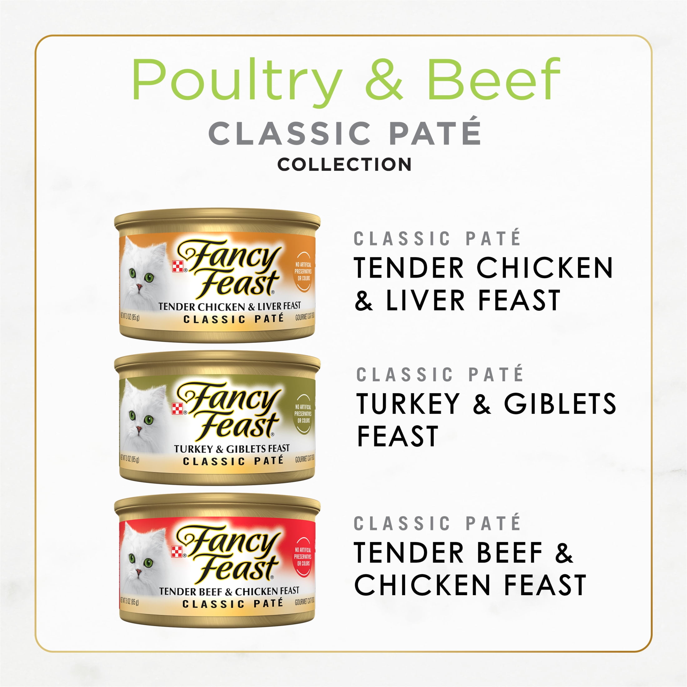 (12 pack) Purina Fancy Feast Classic Pate Food, Wet Cat Food, Poultry & Beef, 3 oz Cans, 30 Pack