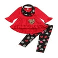 thumbnail image 1 of POINTERTECK Girls Outfit Long Sleeve Ruffle Hem Dress Tops + Heart Pants + Scarf 3PCS Set Valentine, 1 of 8