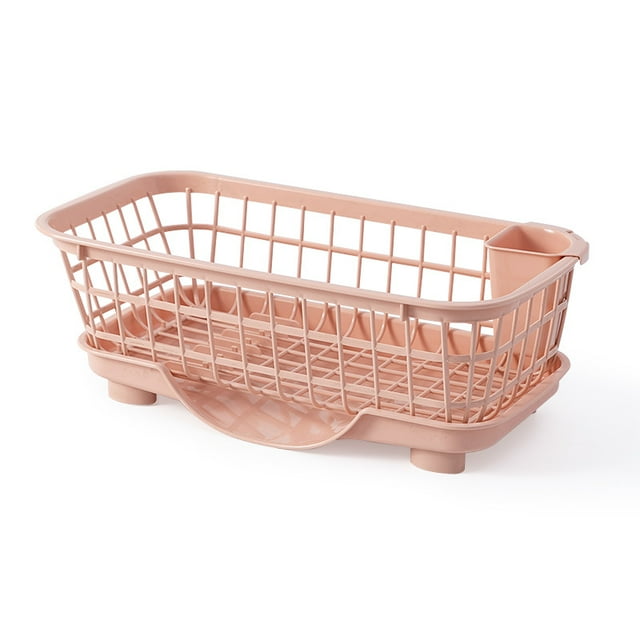 Dish Drainer Kitchen Drying Rack Dish Strainer Dish Drying Rack Fast Drainage Detachable Base Drainboard Design Strong Plastic Dish Drainer For Dish Fork Chopsticks Pink