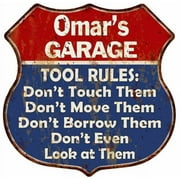Omar's Garage Man Cave Rules Sign Shield Metal Gift 211110001100