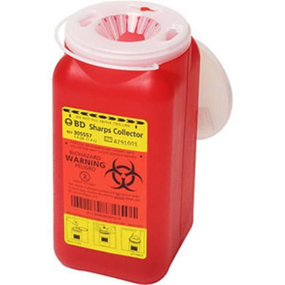 Becton Dickinson 58305344 8 qt Sharps Collector & Nestable with Funnel Top - Red, Clear