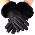 thumbnail image 1 of Guantes de vestir para mujer de piel auténtica con forro térmico y puños de piel sintética (L), 1 of 5
